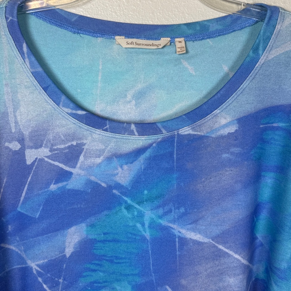 Soft Surroundings Tunic Top 3X Lilac Watercolor 3/4 Slv Comfy Stretch Cozy Artsy - Picture 5 of 15